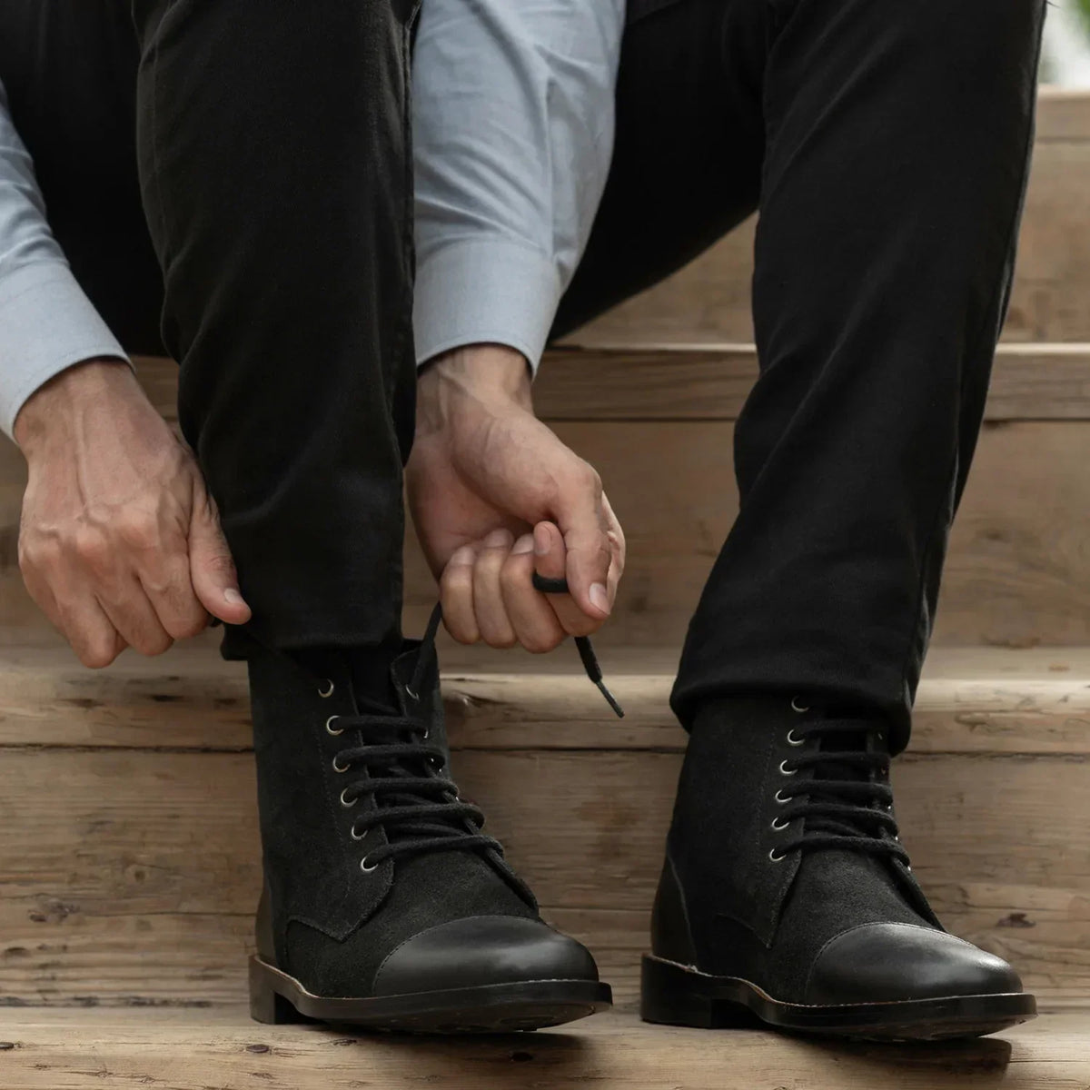 Knight Derby Hybrid Black Leather Boots Rugged Sole - men's boots in black genuine leather, view 10
