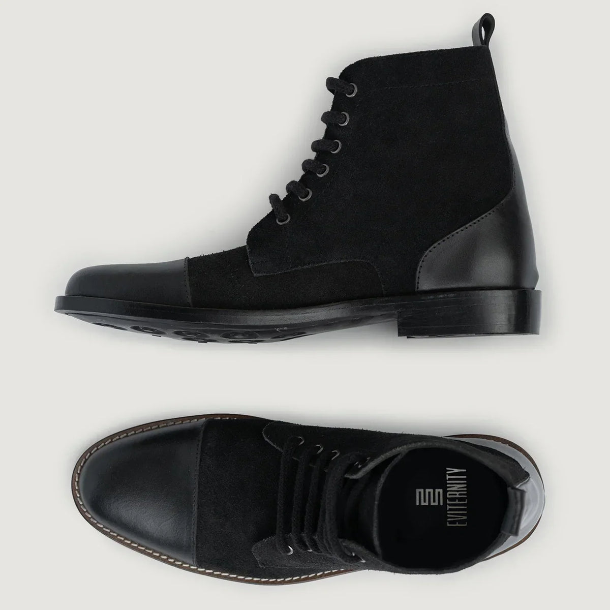 Knight Derby Hybrid Black Leather Boots Rugged Sole - men's boots in black genuine leather, view 3