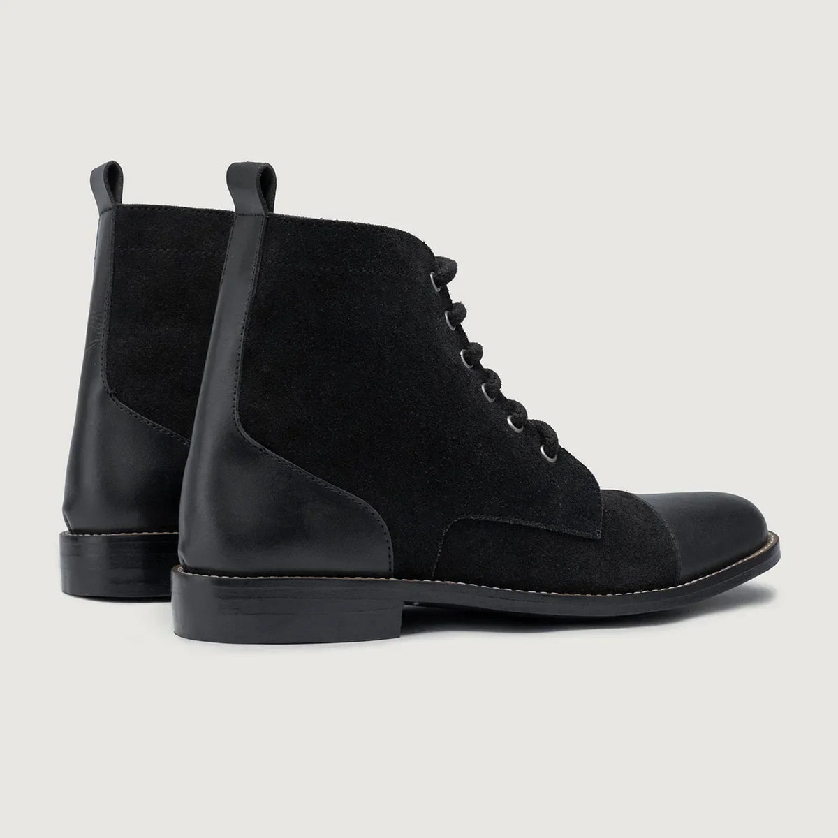 Knight Derby Hybrid Black Leather Boots Rugged Sole - men's boots in black genuine leather, view 4