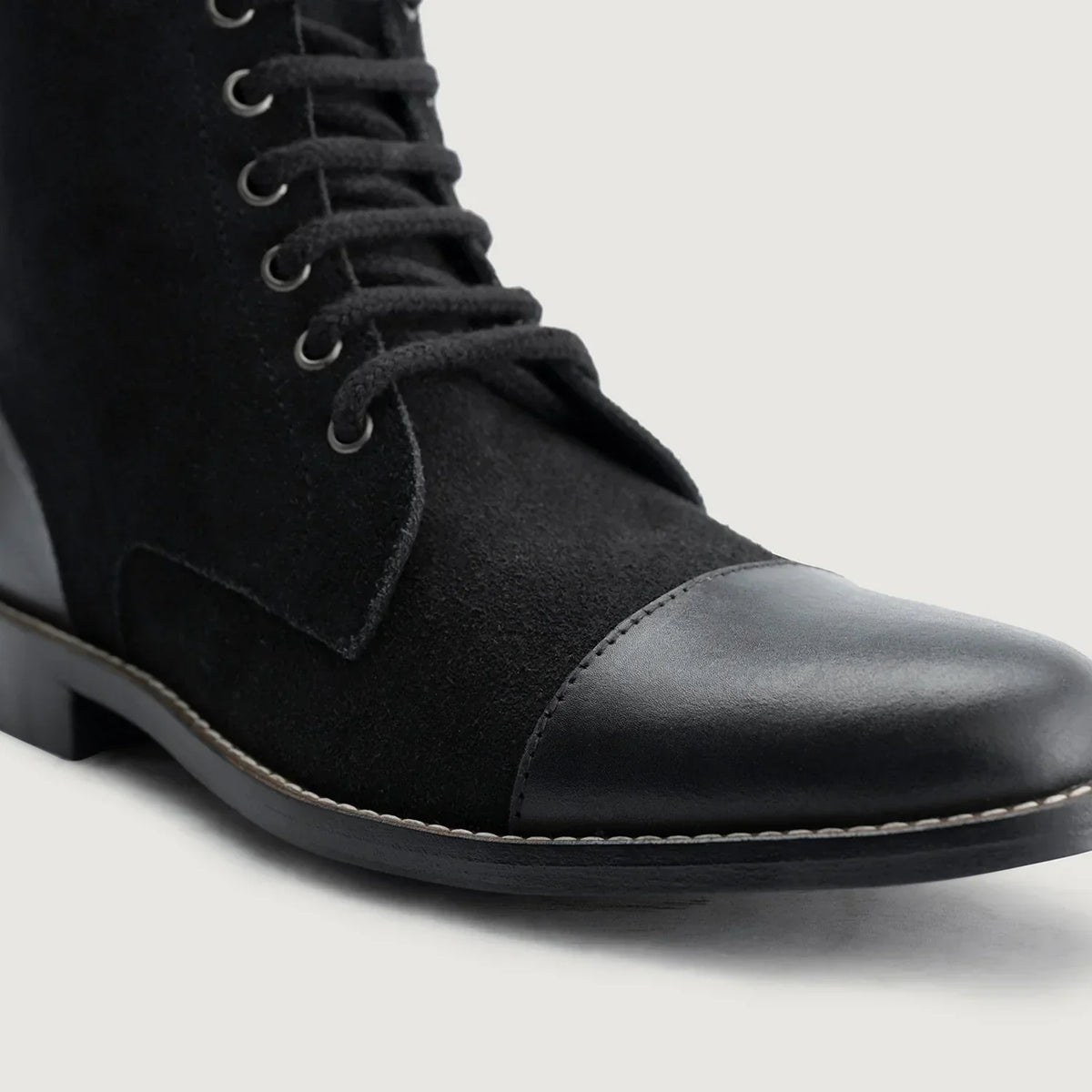 Knight Derby Hybrid Black Leather Boots Rugged Sole - men's boots in black genuine leather, view 5