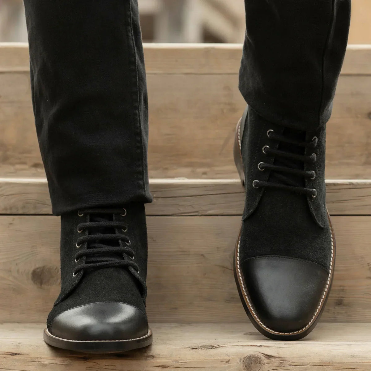 Knight Derby Hybrid Black Leather Boots Rugged Sole - men's boots in black genuine leather, view 6