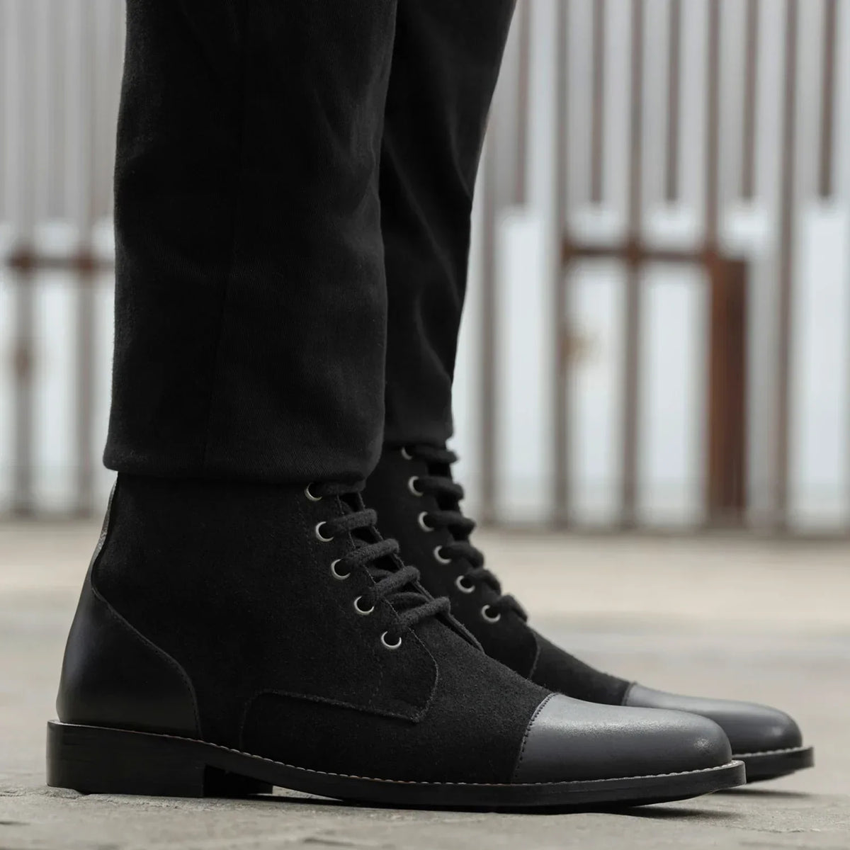 Knight Derby Hybrid Black Leather Boots Rugged Sole - men's boots in black genuine leather, view 7