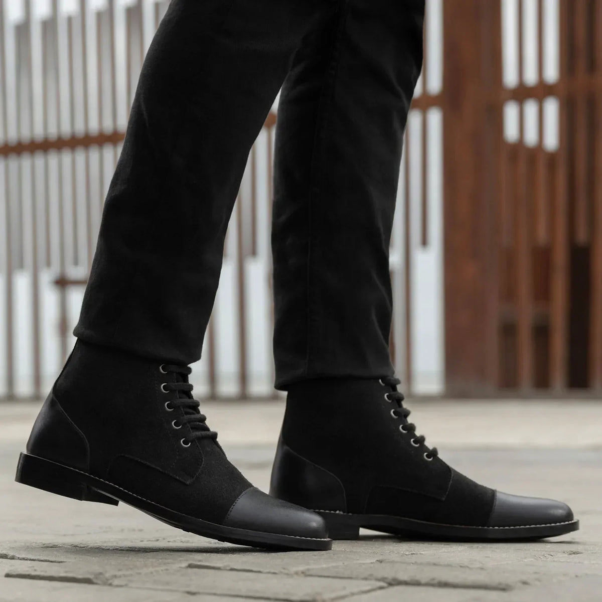 Knight Derby Hybrid Black Leather Boots Rugged Sole - men's boots in black genuine leather, view 8