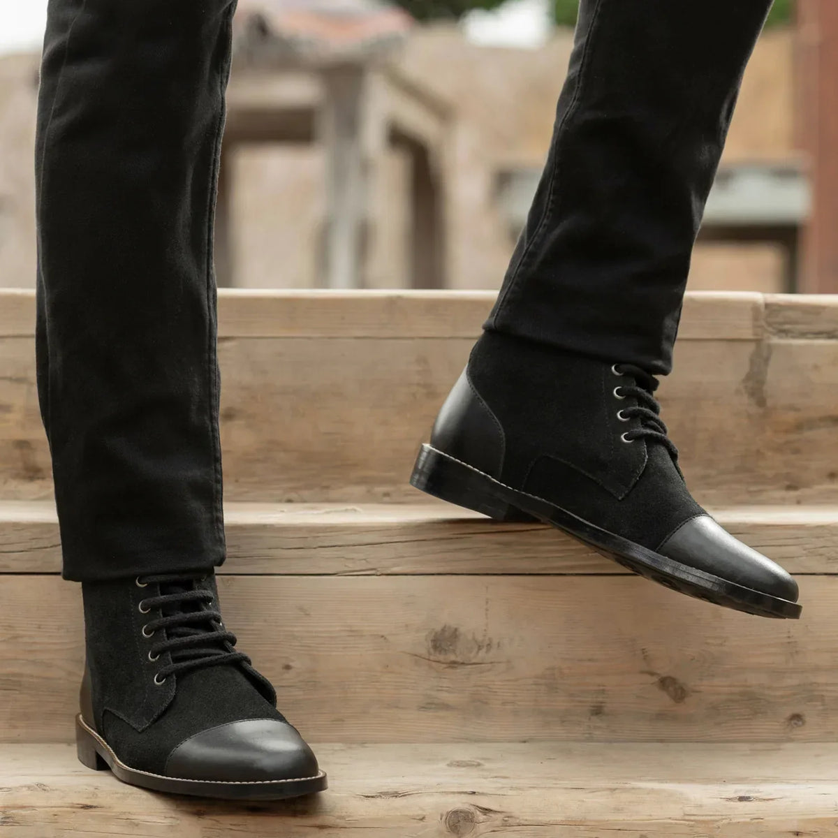 Knight Derby Hybrid Black Leather Boots Rugged Sole - men's boots in black genuine leather, view 9