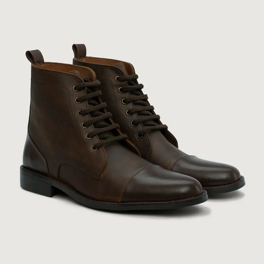 Knight Derby Hybrid Brown Leather Boots Rugged Sole - men's boots in brown genuine leather, view 1