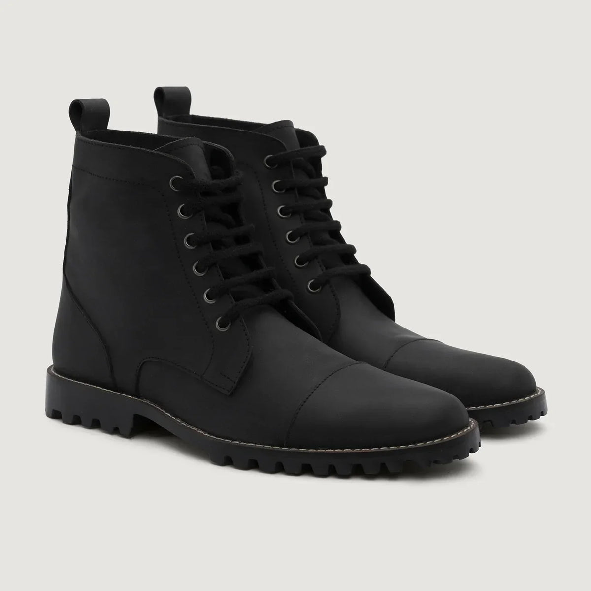 Knight Derby Matte Black Pullup Leather Boots Trail Sole - men's boots in black pull-up leather, view 1