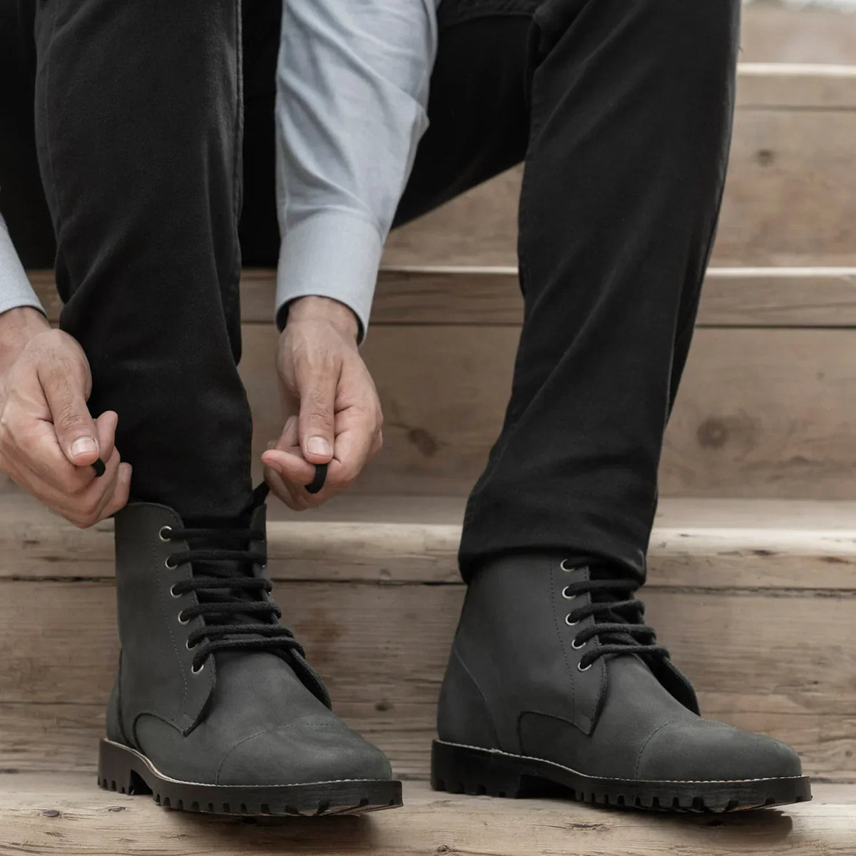 Knight Derby Matte Black Pullup Leather Boots Trail Sole - men's boots in black pull-up leather, view 10