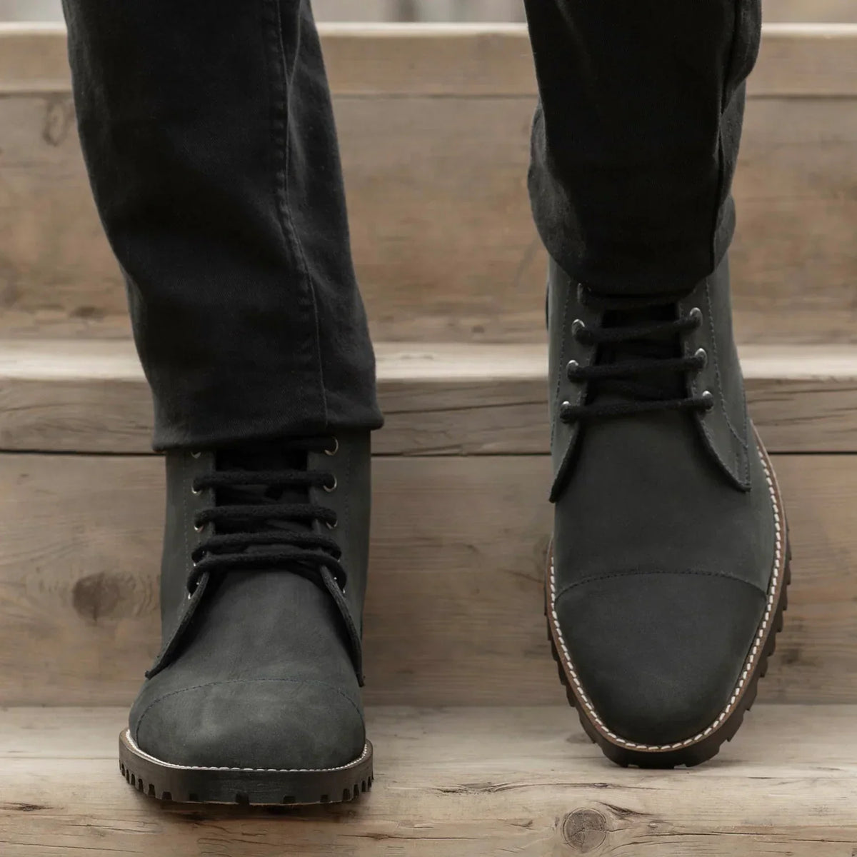 Knight Derby Matte Black Pullup Leather Boots Trail Sole - men's boots in black pull-up leather, view 6