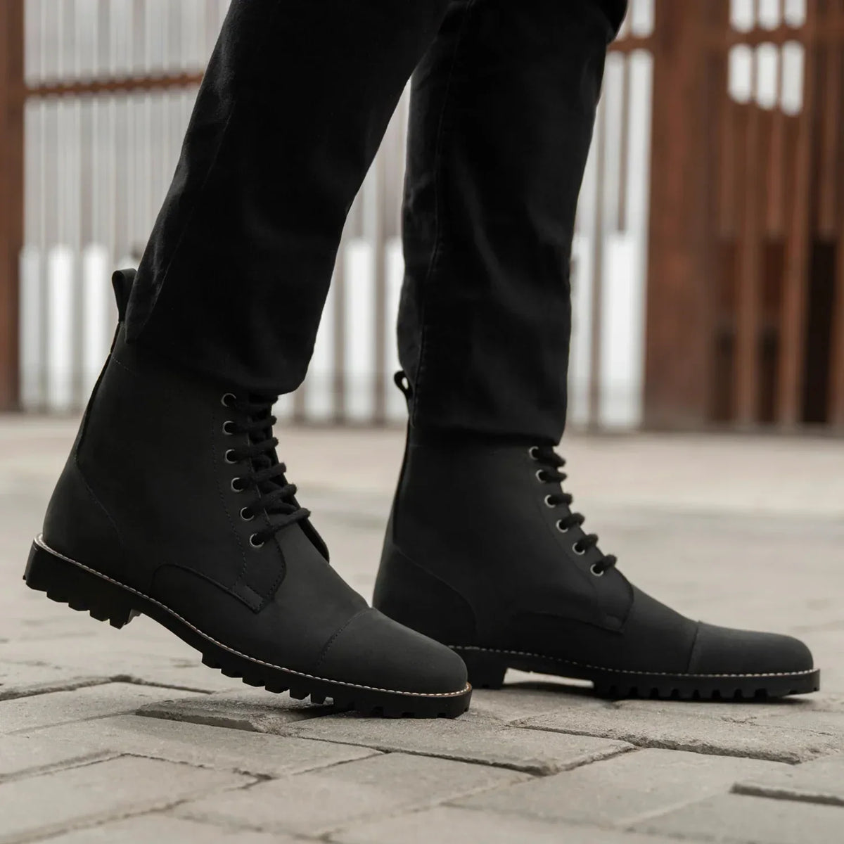Knight Derby Matte Black Pullup Leather Boots Trail Sole - men's boots in black pull-up leather, view 7
