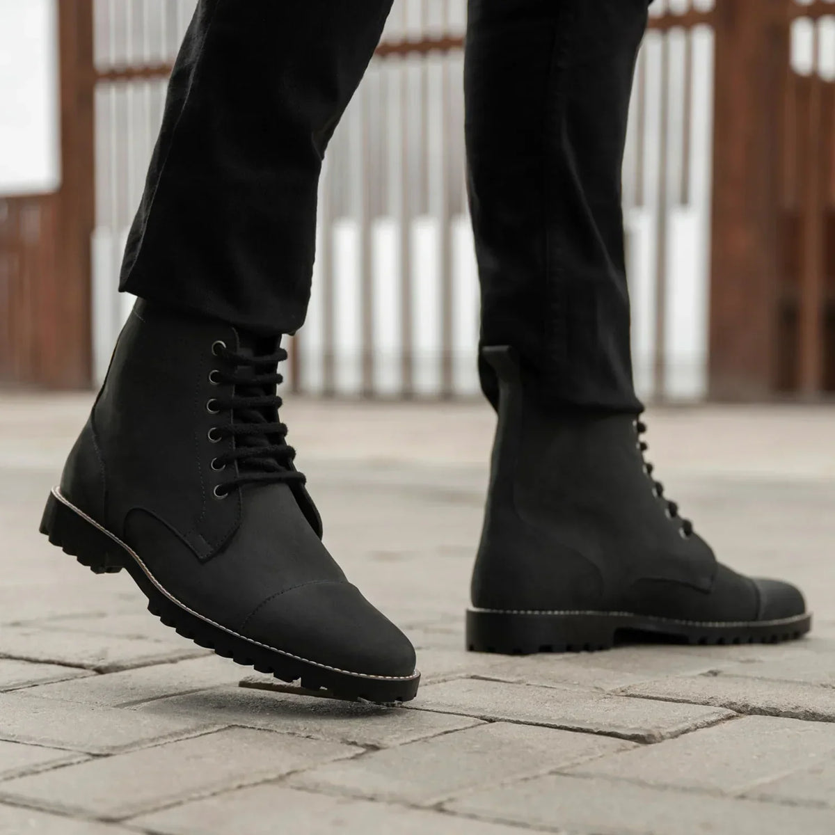 Knight Derby Matte Black Pullup Leather Boots Trail Sole - men's boots in black pull-up leather, view 8