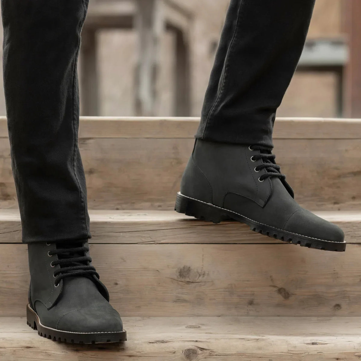 Knight Derby Matte Black Pullup Leather Boots Trail Sole - men's boots in black pull-up leather, view 9