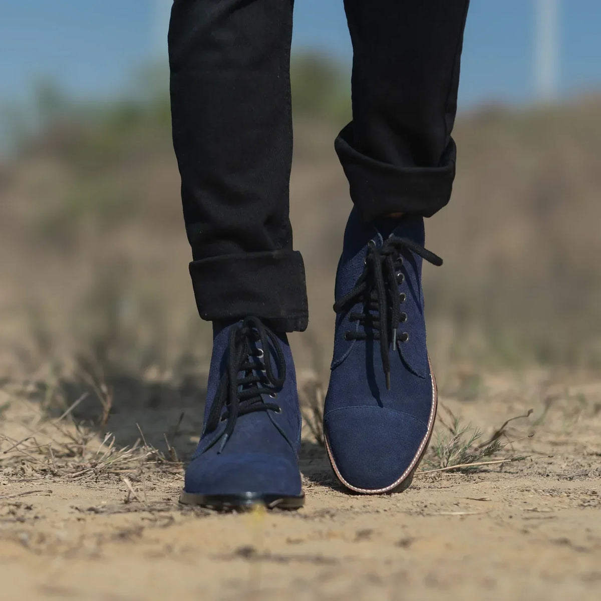 Knight Derby Midnight Blue Suede Leather Boots - men's boots in midnight blue suede leather, view 7