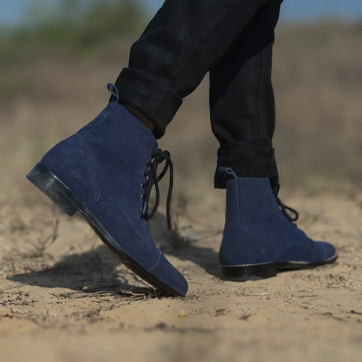 Knight Derby Midnight Blue Suede Leather Boots - men's boots in midnight blue suede leather, view 8