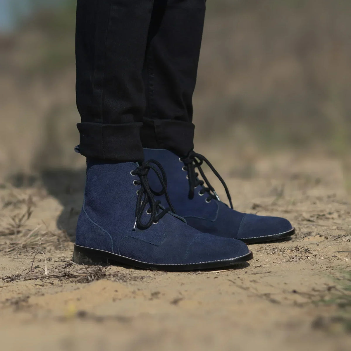 Knight Derby Midnight Blue Suede Leather Boots - men's boots in midnight blue suede leather, view 9
