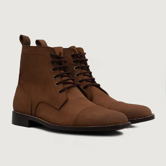 Knight Derby Oil Pull-up Brown Leather Boots - men's boots in brown pull-up leather, view 1