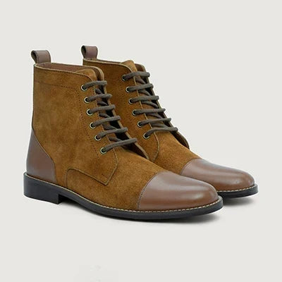 Knight Derby Tan & Brown Leather Boots Rugged Sole - men's boots in tan & brown genuine leather, view 1
