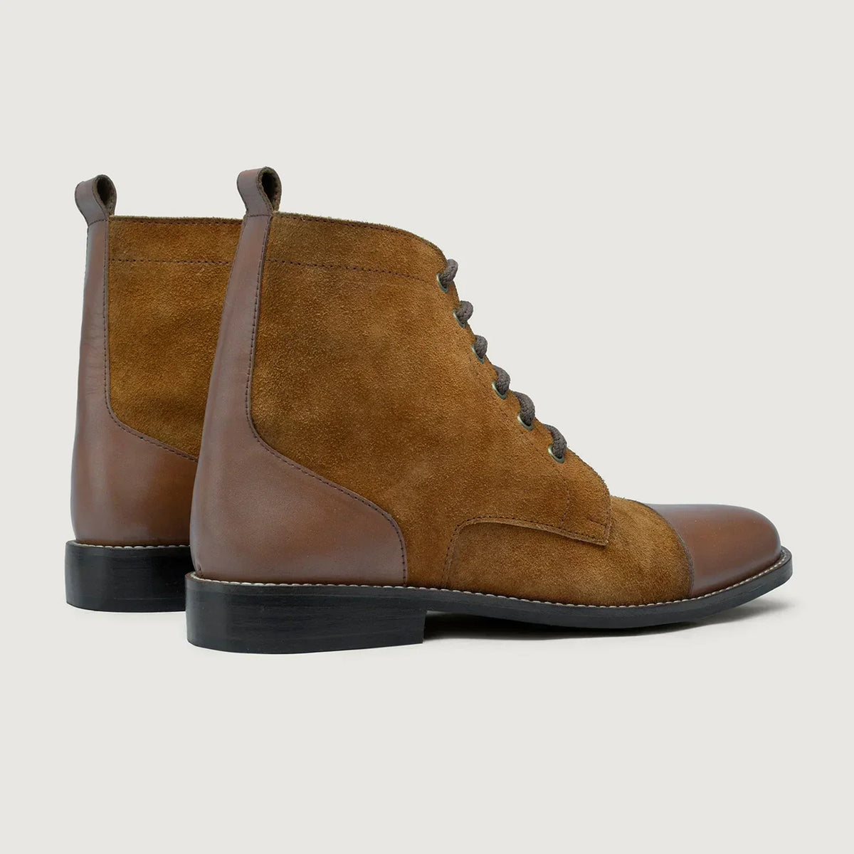 Knight Derby Tan & Brown Leather Boots Rugged Sole - men's boots in tan & brown genuine leather, view 3