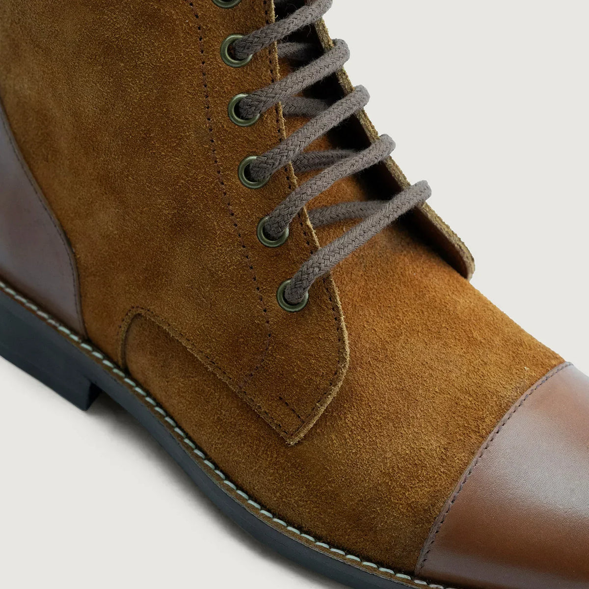 Knight Derby Tan & Brown Leather Boots Rugged Sole - men's boots in tan & brown genuine leather, view 4