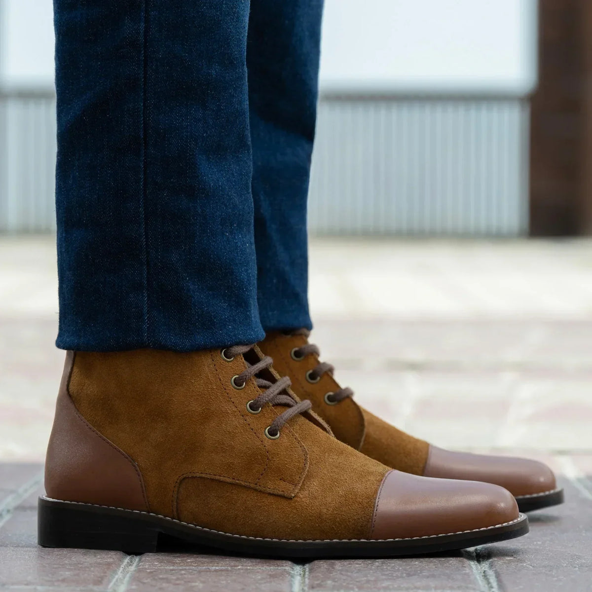 Knight Derby Tan & Brown Leather Boots Rugged Sole - men's boots in tan & brown genuine leather, view 6