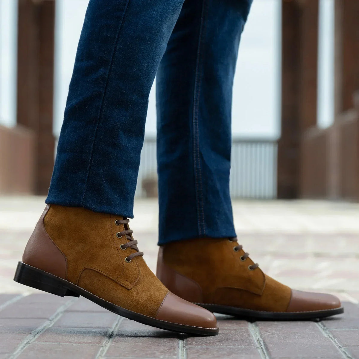 Knight Derby Tan & Brown Leather Boots Rugged Sole - men's boots in tan & brown genuine leather, view 7