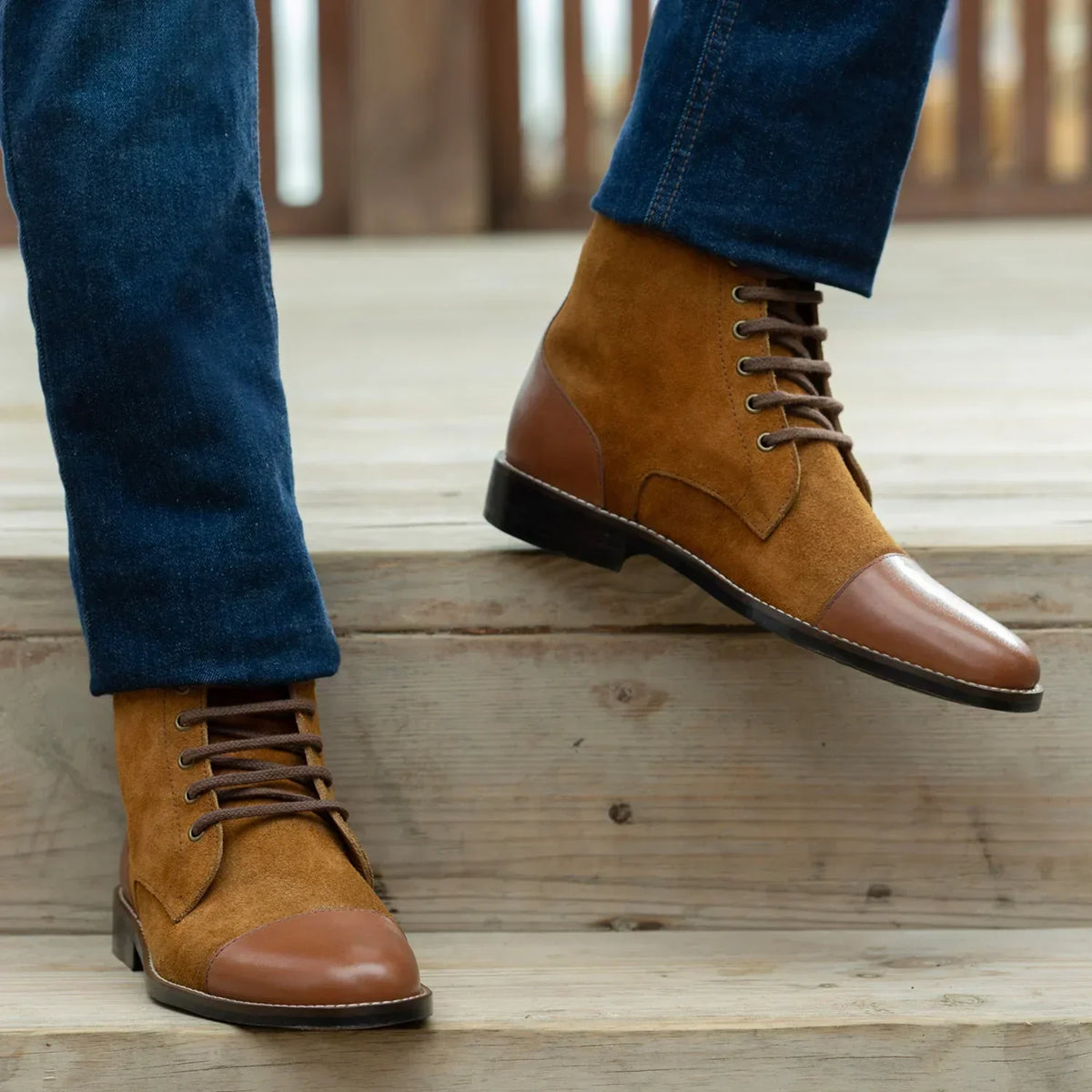 Knight Derby Tan & Brown Leather Boots Rugged Sole - men's boots in tan & brown genuine leather, view 9