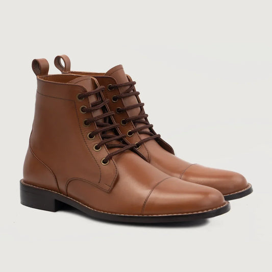Knight Derby Tan Leather Boots - men's boots in tan genuine leather, view 1