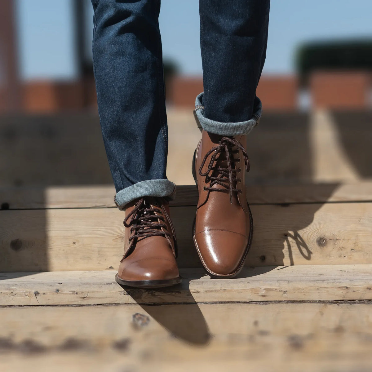 Knight Derby Tan Leather Boots - men's boots in tan genuine leather, view 10