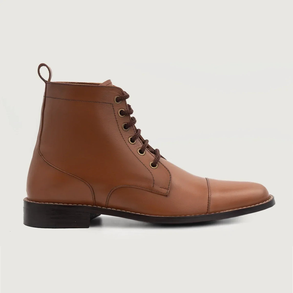 Knight Derby Tan Leather Boots - men's boots in tan genuine leather, view 2