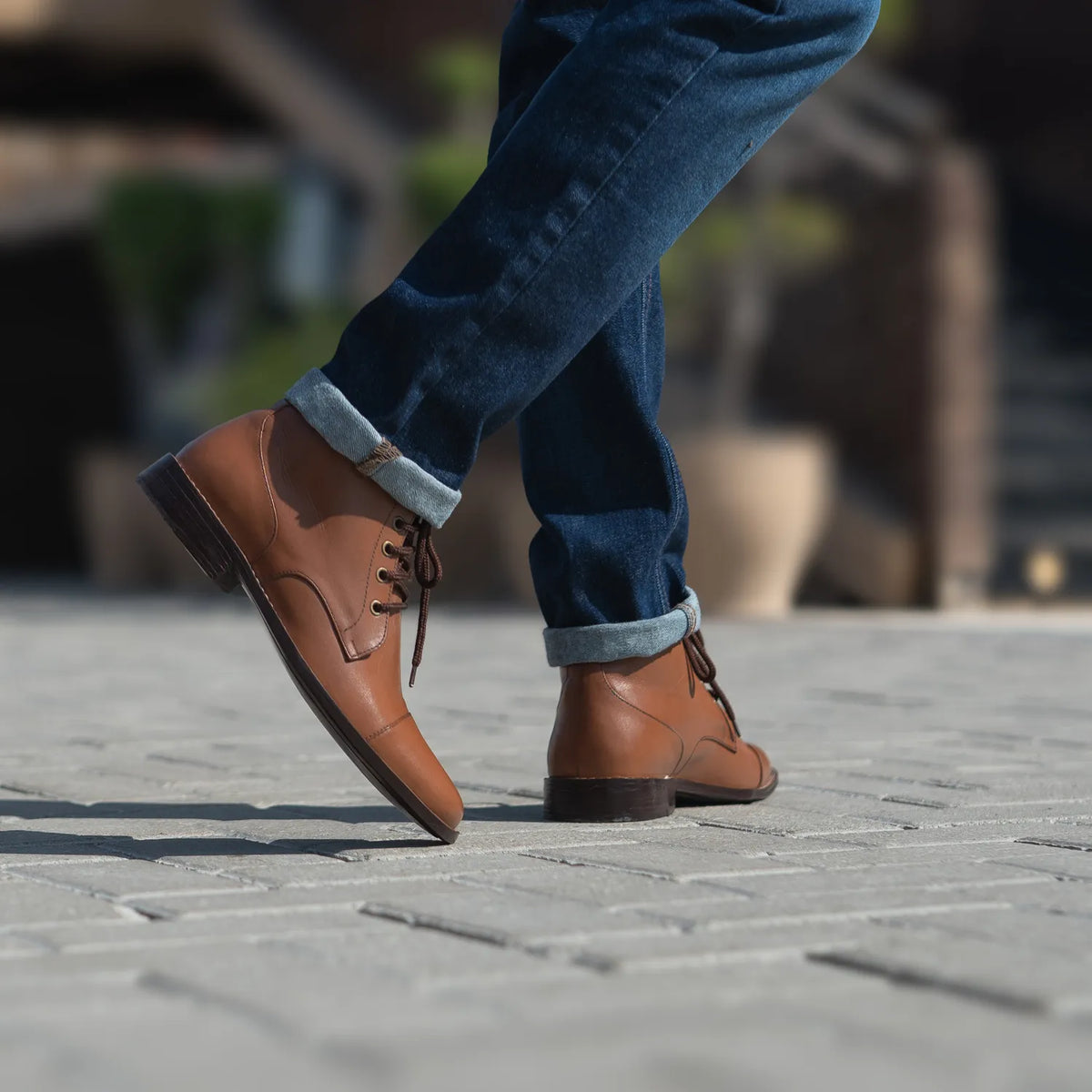 Knight Derby Tan Leather Boots - men's boots in tan genuine leather, view 6