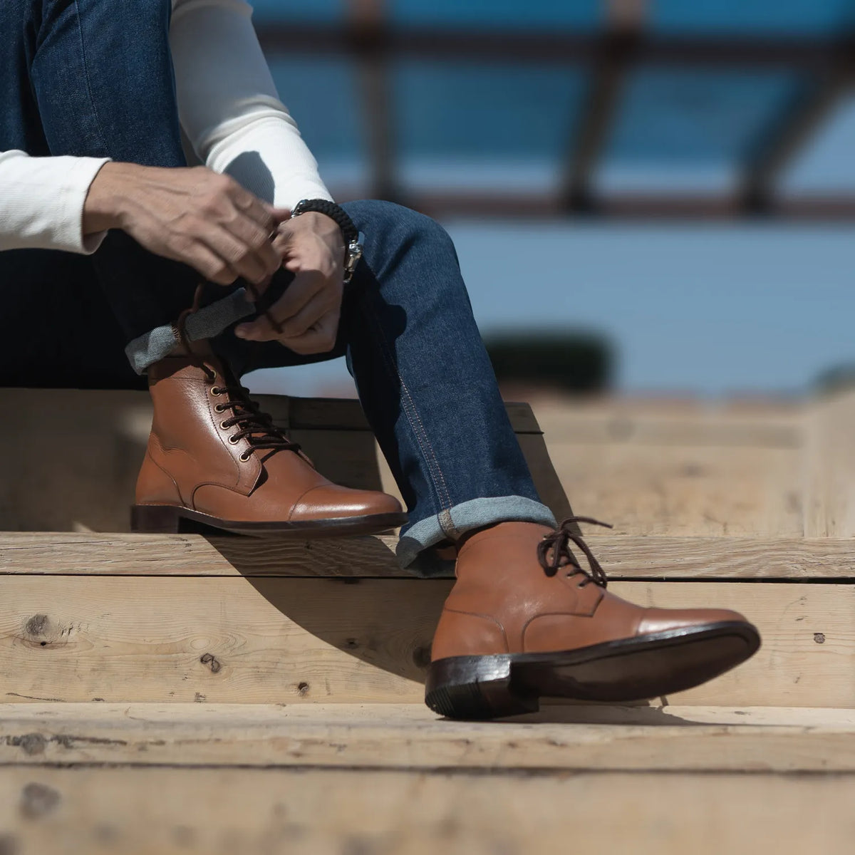 Knight Derby Tan Leather Boots - men's boots in tan genuine leather, view 8