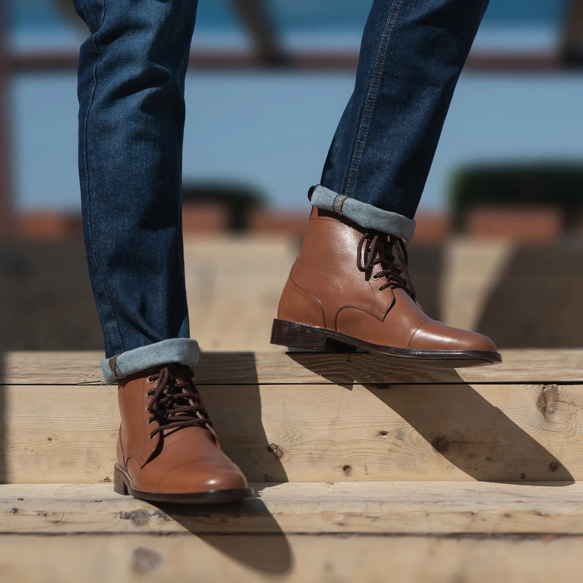 Knight Derby Tan Leather Boots - men's boots in tan genuine leather, view 9