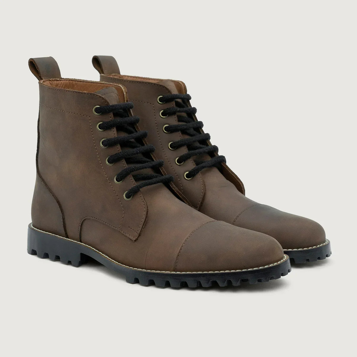 Knight Derby Waxed Brown Pullup Leather Boots Trail Sole - men's boots in brown pull-up leather, view 1