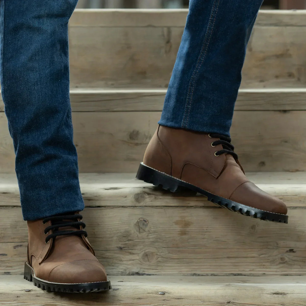 Knight Derby Waxed Brown Pullup Leather Boots Trail Sole - men's boots in brown pull-up leather, view 10