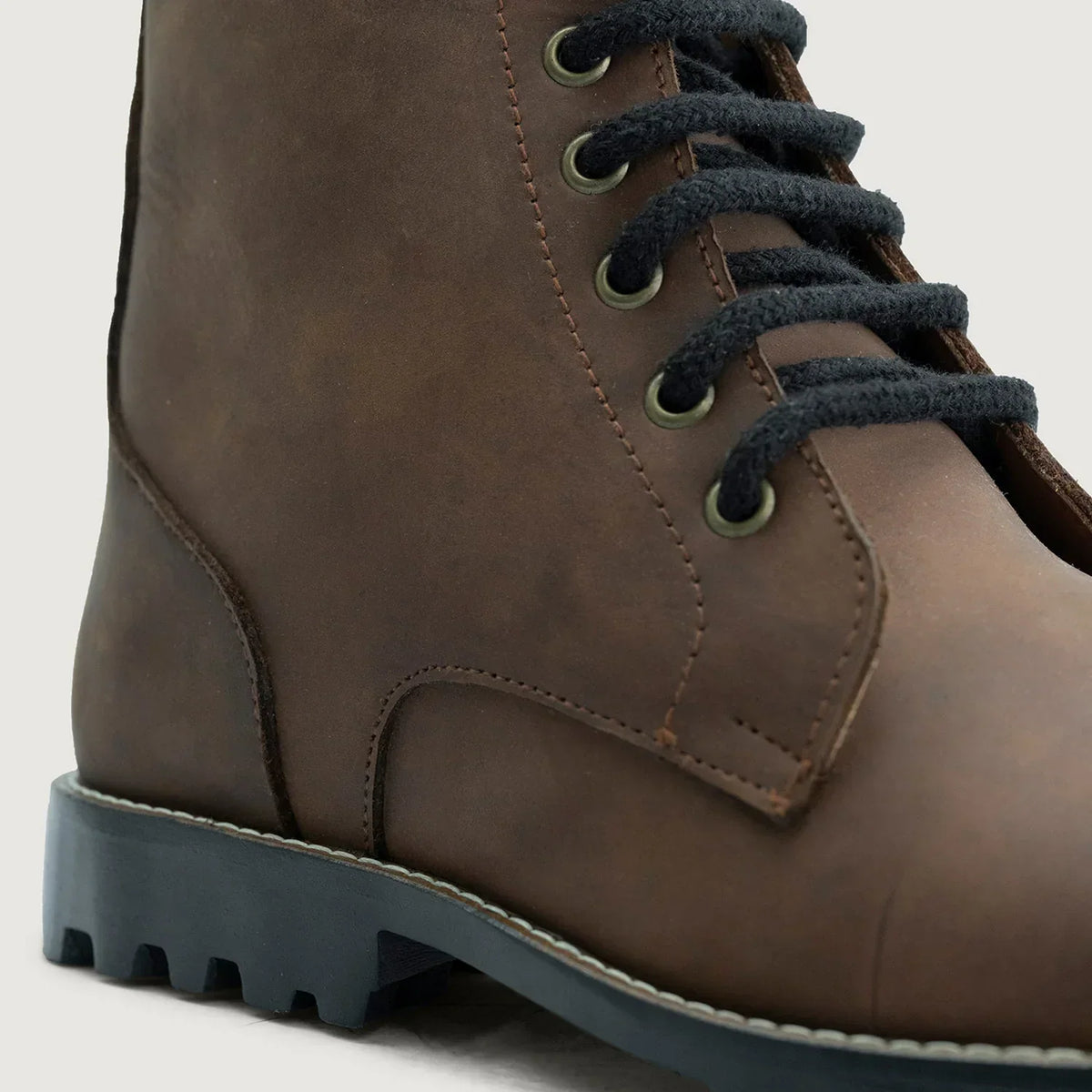 Knight Derby Waxed Brown Pullup Leather Boots Trail Sole - men's boots in brown pull-up leather, view 5