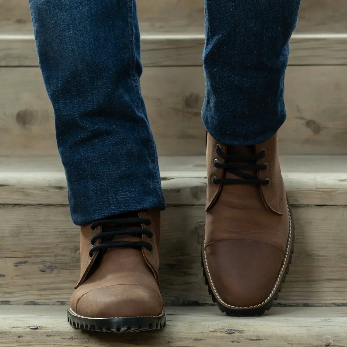 Knight Derby Waxed Brown Pullup Leather Boots Trail Sole - men's boots in brown pull-up leather, view 6