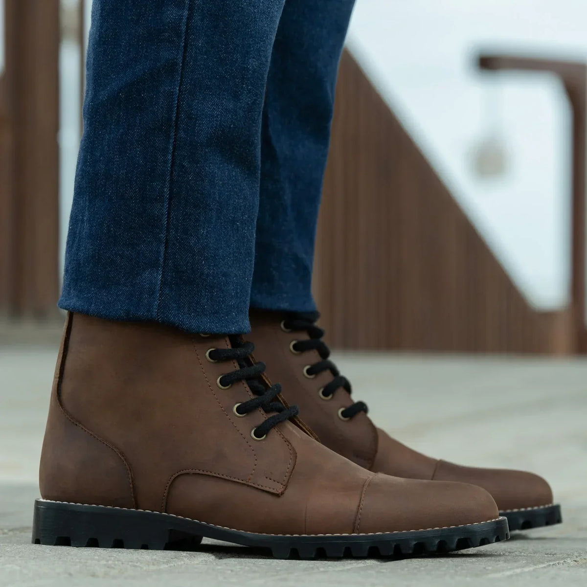 Knight Derby Waxed Brown Pullup Leather Boots Trail Sole - men's boots in brown pull-up leather, view 7