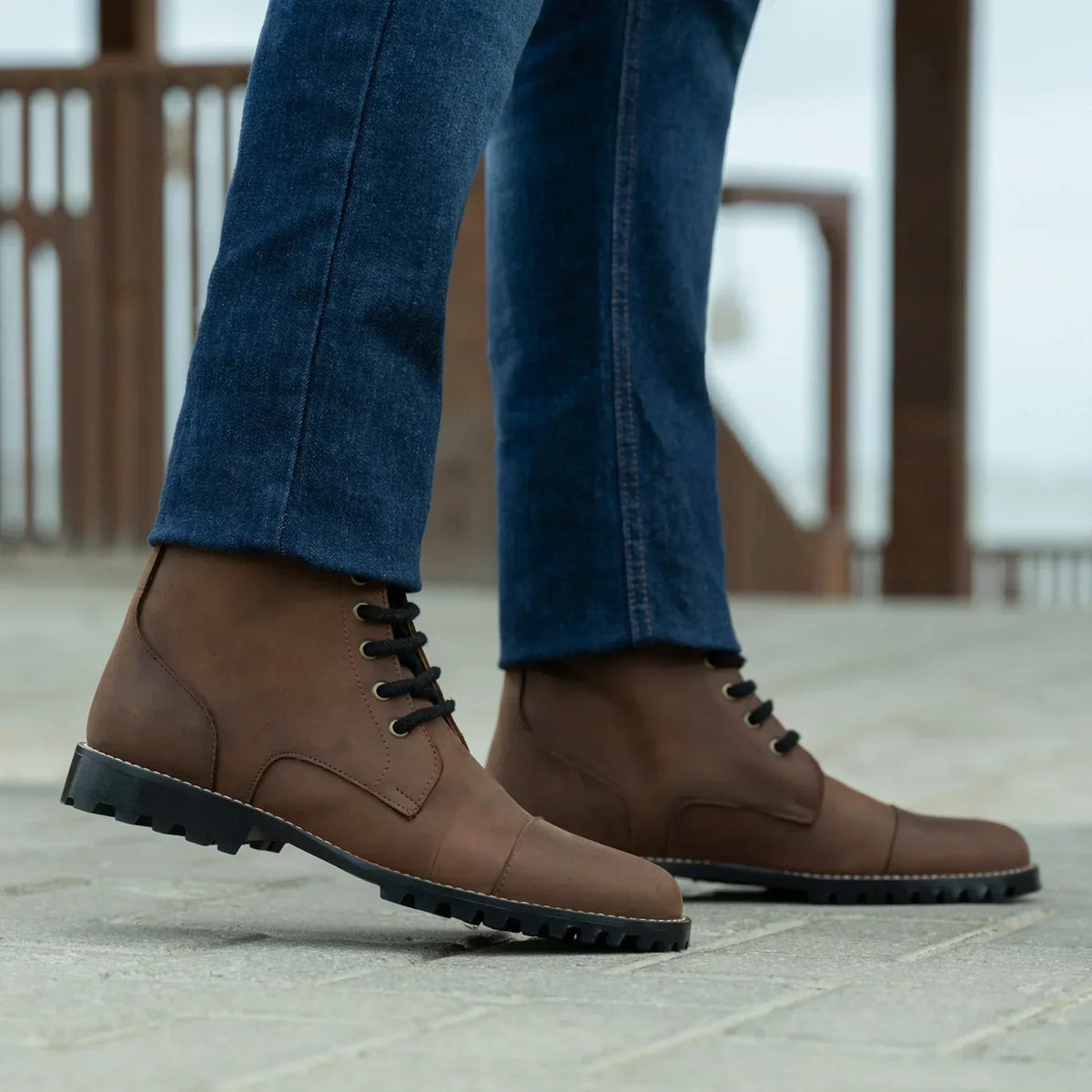 Knight Derby Waxed Brown Pullup Leather Boots Trail Sole - men's boots in brown pull-up leather, view 8