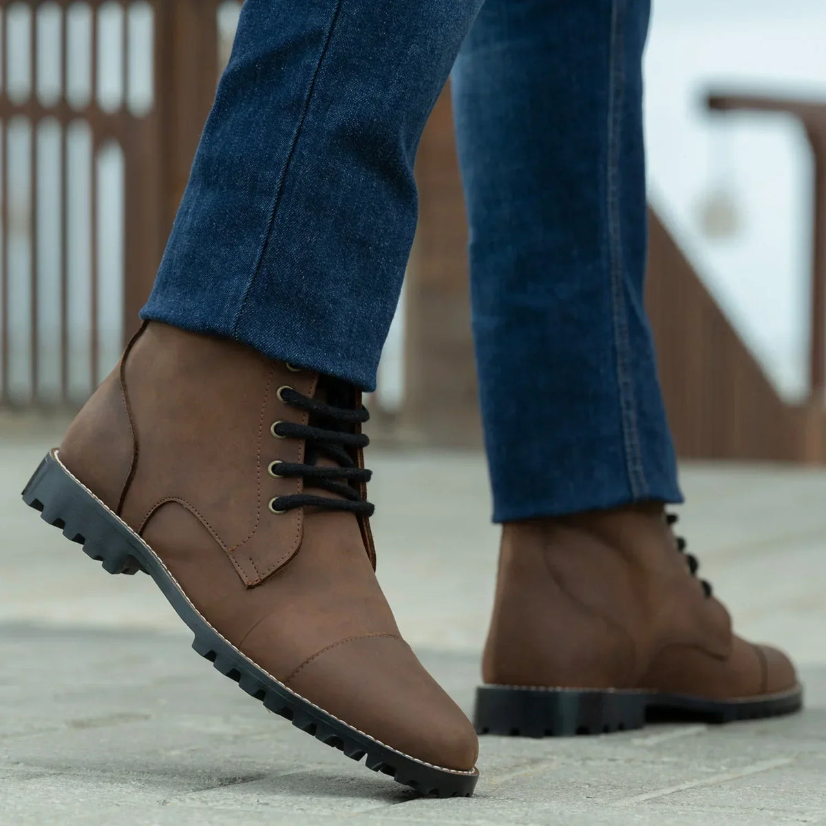 Knight Derby Waxed Brown Pullup Leather Boots Trail Sole - men's boots in brown pull-up leather, view 9