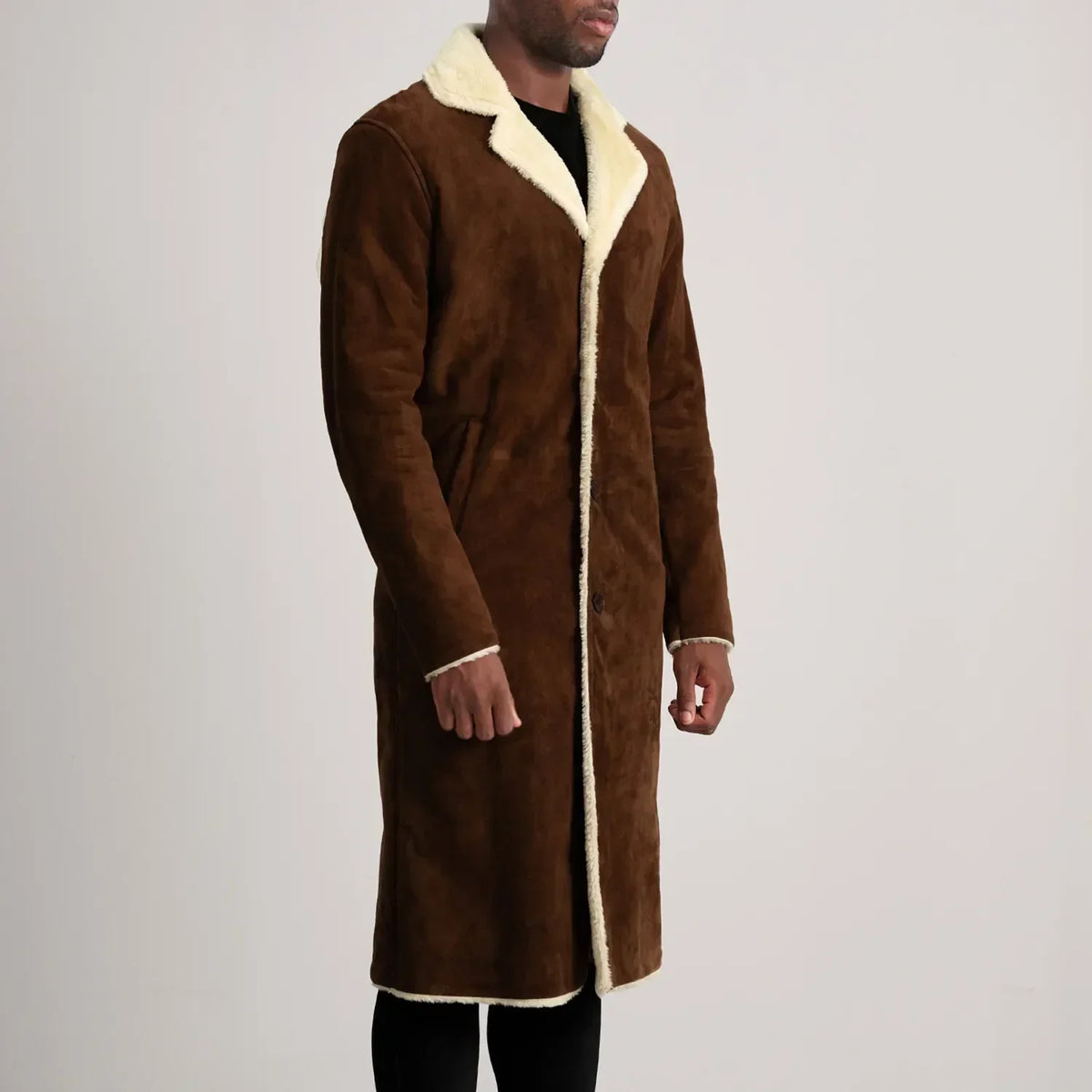 Kolby Brown Suede Shearling Coat - men's coat in brown suede leather, view 2