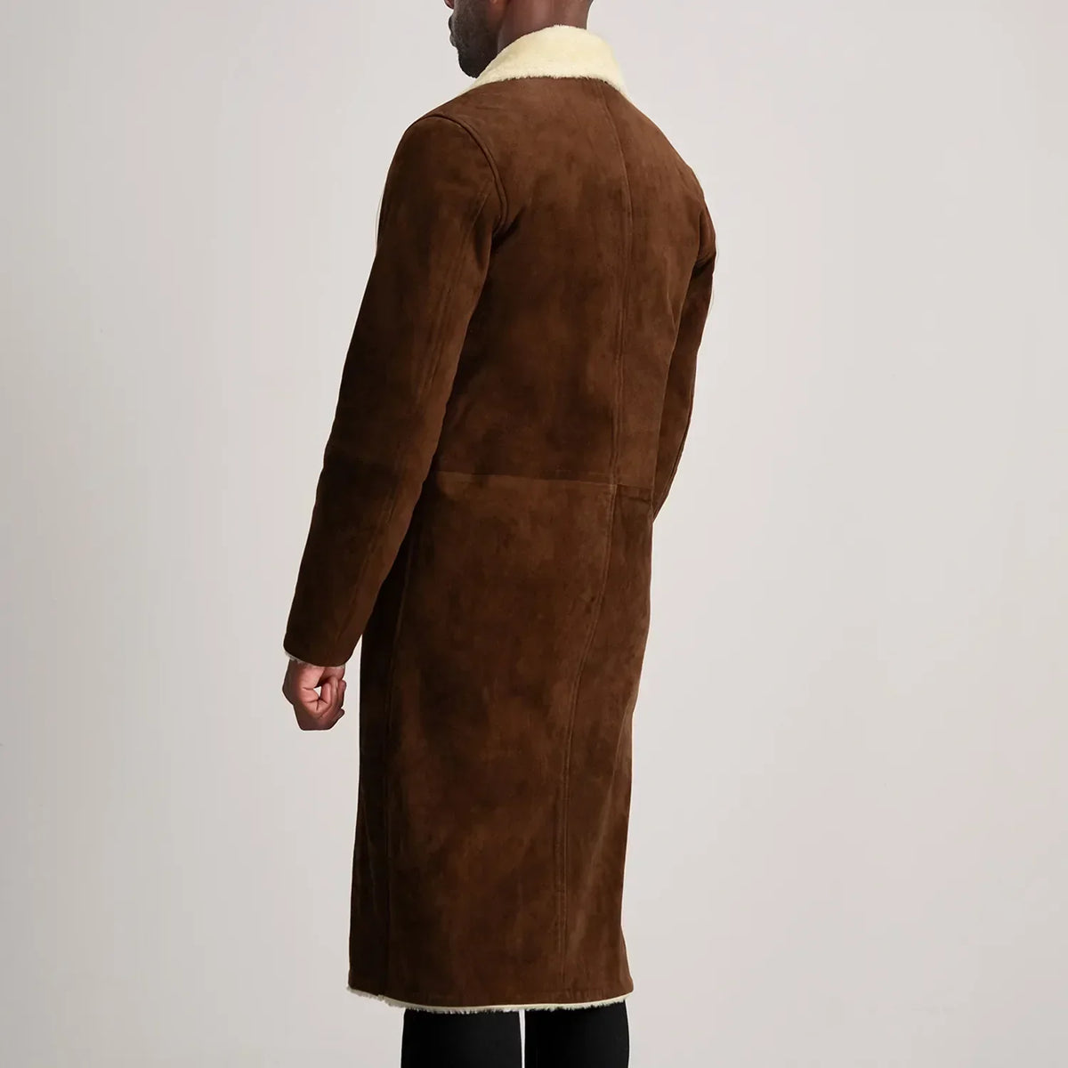 Kolby Brown Suede Shearling Coat - men's coat in brown suede leather, view 5