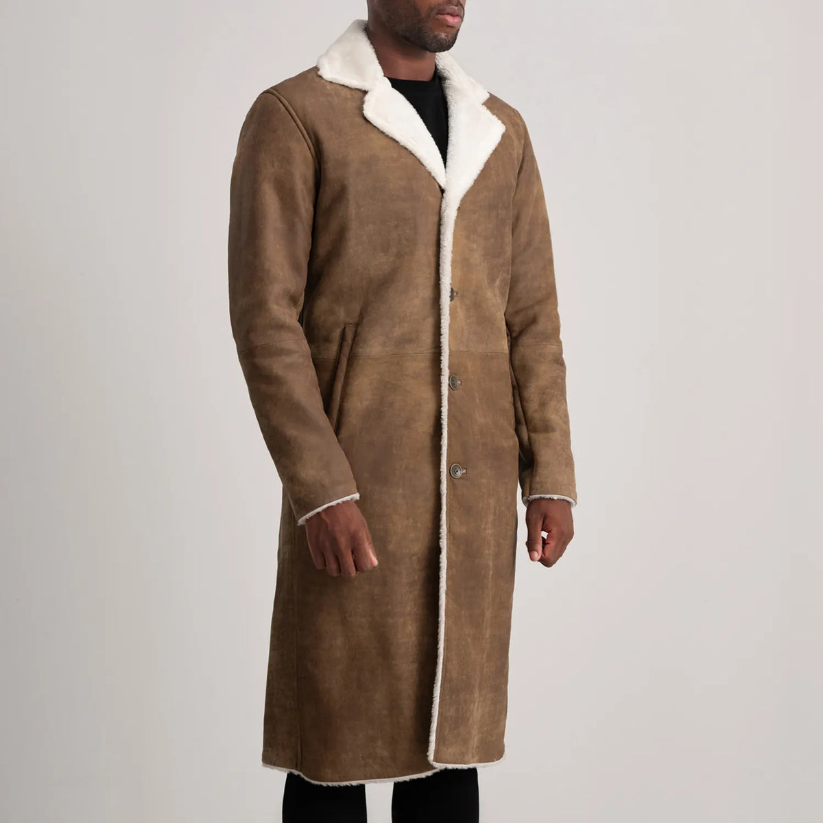 Kolby Distressed Brown Leather Shearling Coat - men's coat in brown sheepskin leather, view 2