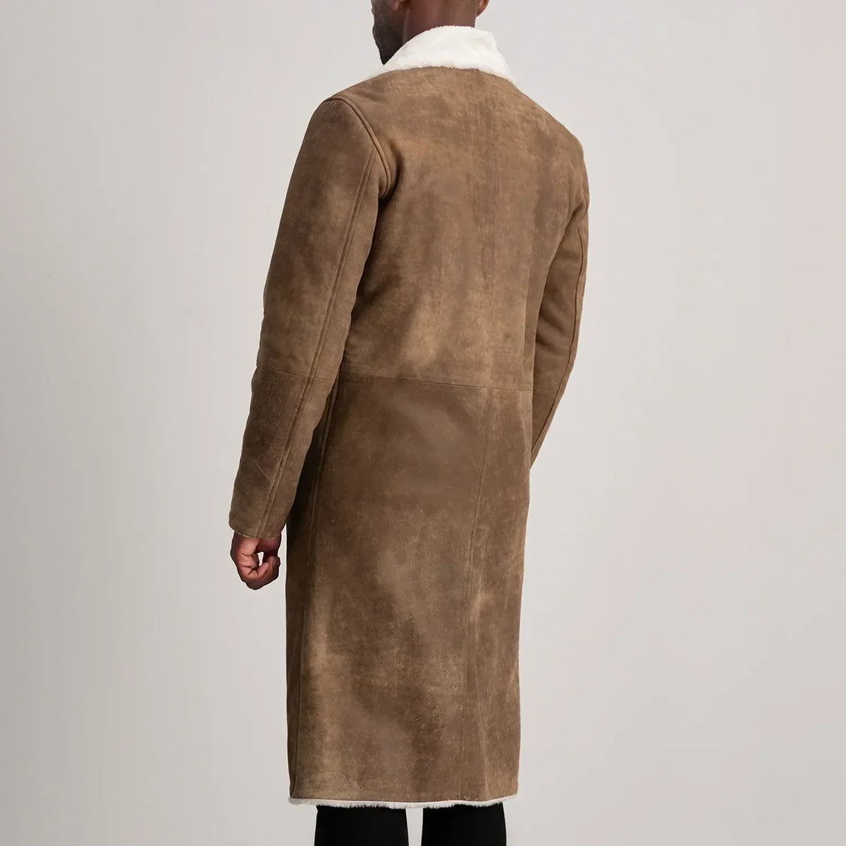 Kolby Distressed Brown Leather Shearling Coat - men's coat in brown sheepskin leather, view 5