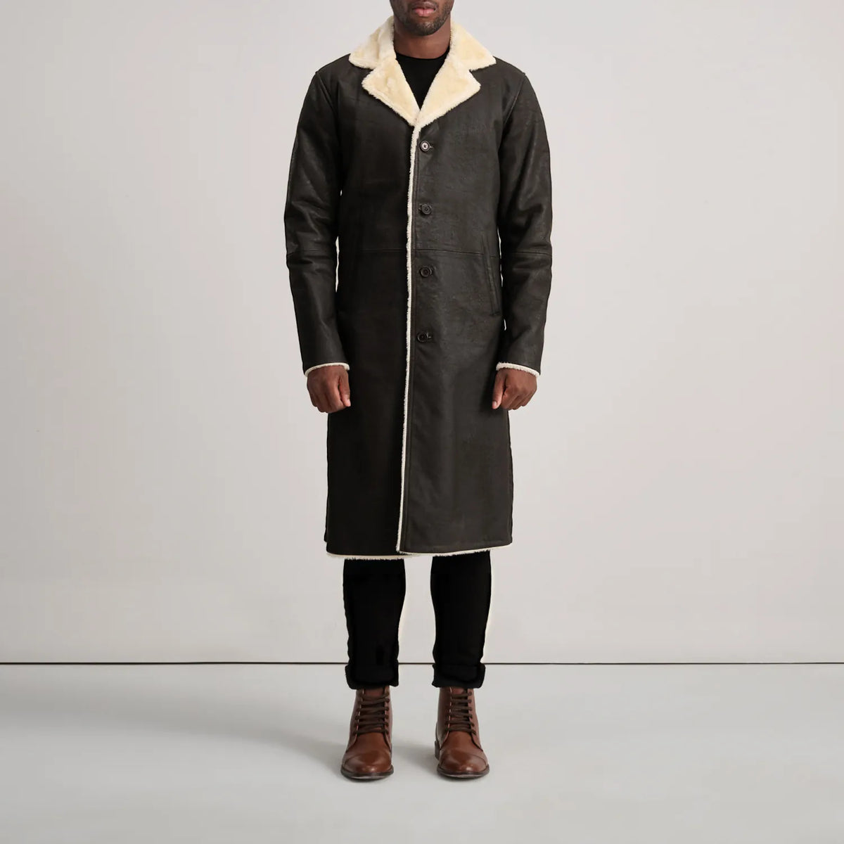 Kolby Brown Shearling Coat - men's coat in brown sheepskin leather, view 3