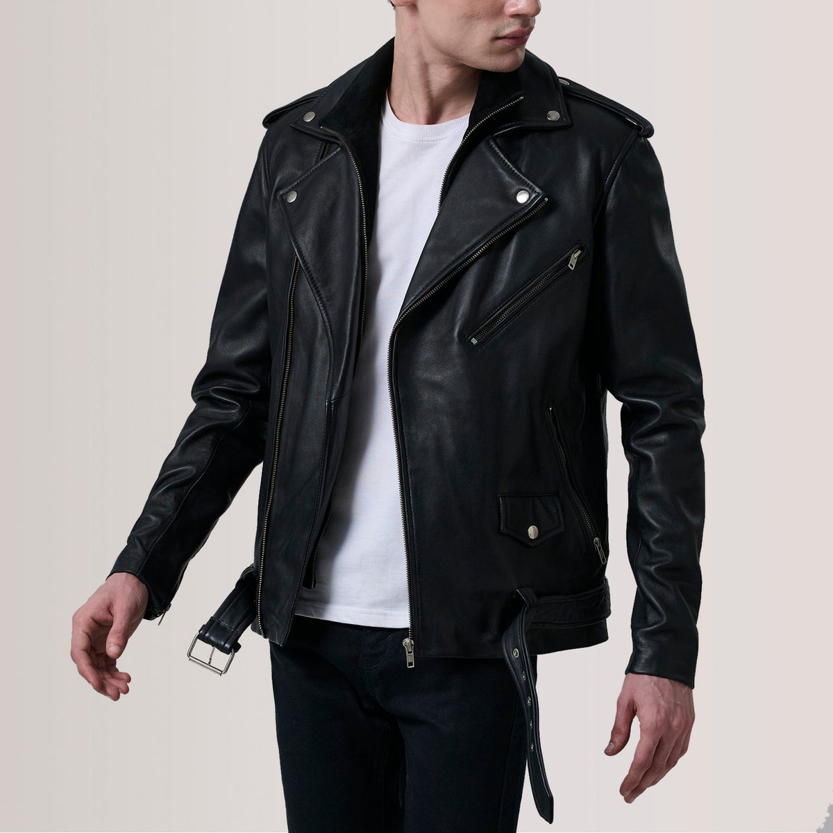 Kole Black Leather Double Rider Jacket - men's jacket in black premium leather, view 1