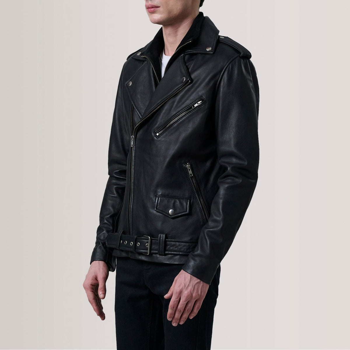 Kole Black Leather Double Rider Jacket - men's jacket in black premium leather, view 3