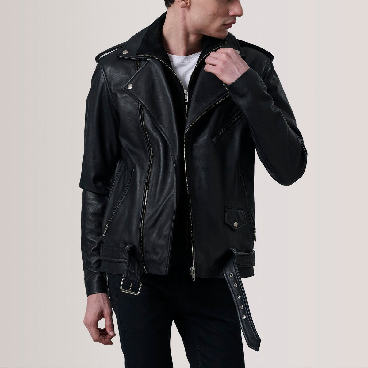 Kole Black Leather Double Rider Jacket - men's jacket in black premium leather, view 5