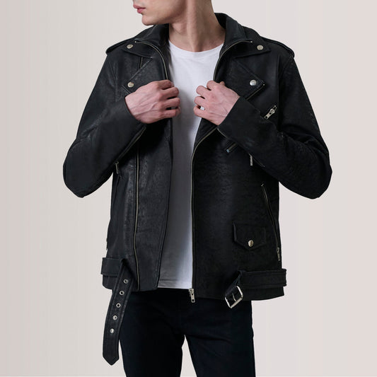 Kole Distressed Black Leather Double Rider Jacket - men's jacket in black premium leather, view 1