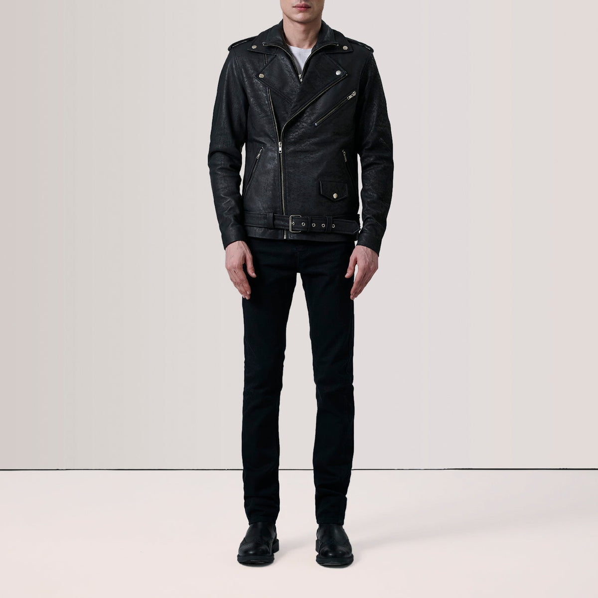 Kole Distressed Black Leather Double Rider Jacket - men's jacket in black premium leather, view 2