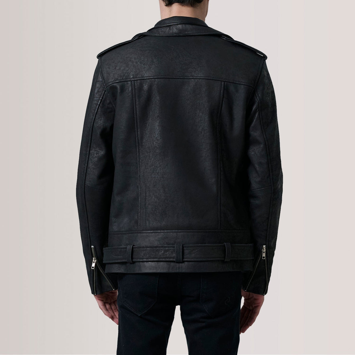 Kole Distressed Black Leather Double Rider Jacket - men's jacket in black premium leather, view 4