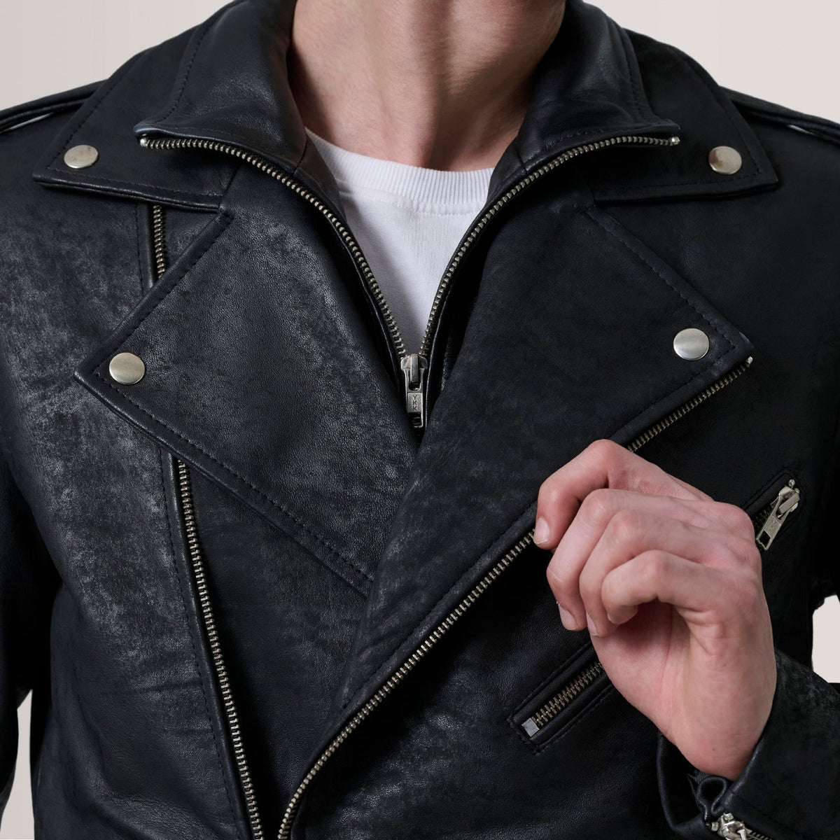 Kole Distressed Black Leather Double Rider Jacket - men's jacket in black premium leather, view 6